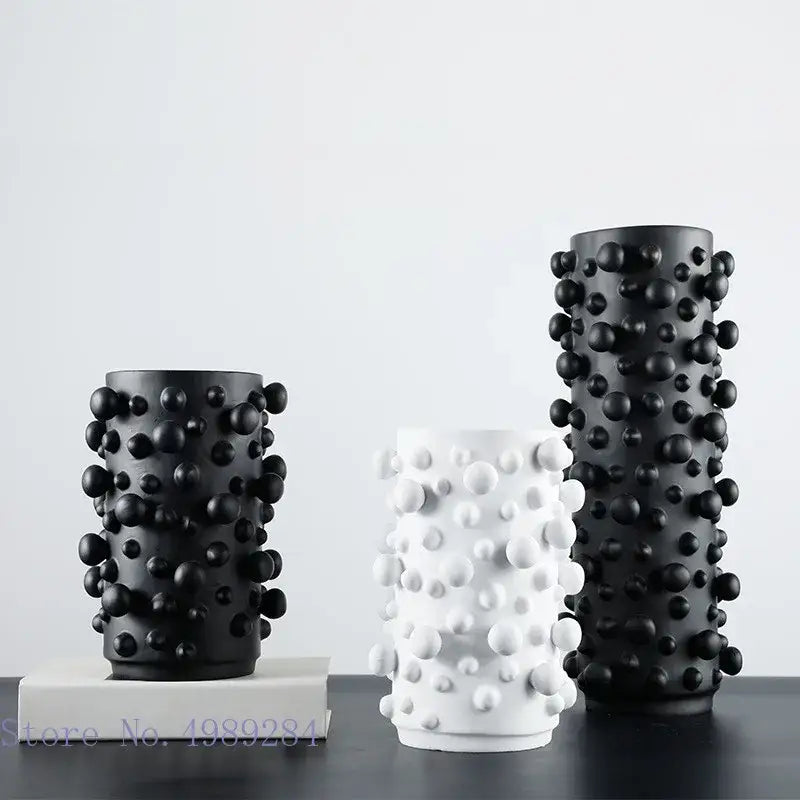 Abstract black & white irregular bumps resin vase living room decor