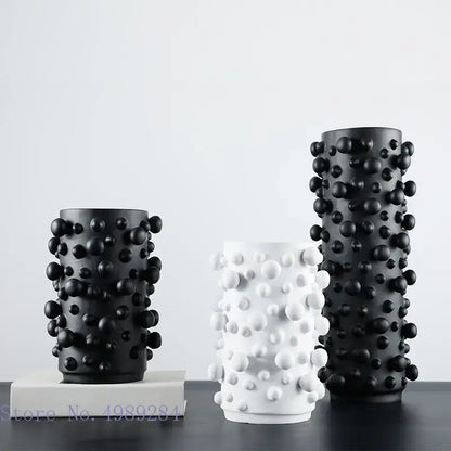 Abstract black & white irregular bumps resin vase living room decor