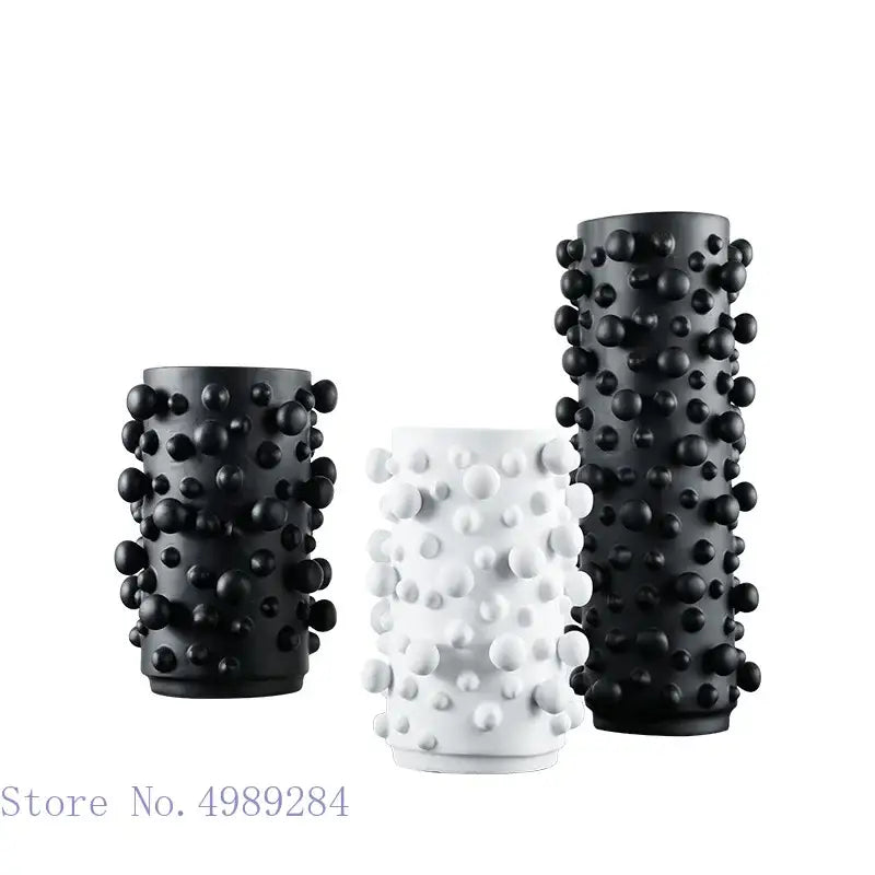 Abstract black & white irregular bumps resin vase living room decor