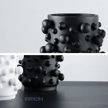 Abstract black & white irregular bumps resin vase living room decor