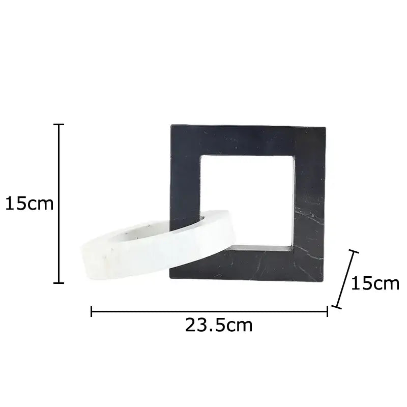 Abstract black & white marble geometric knot – living room square ring statue
