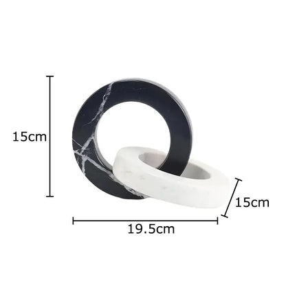 Abstract black & white marble geometric knot – living room square ring statue