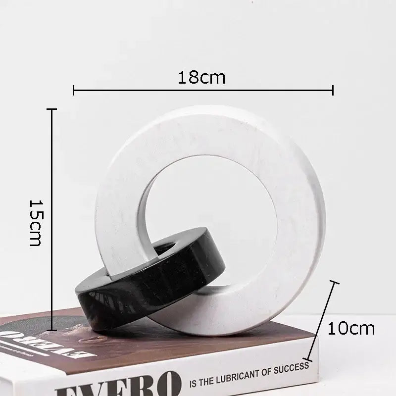 Abstract black & white marble round ring sculpture living room decor