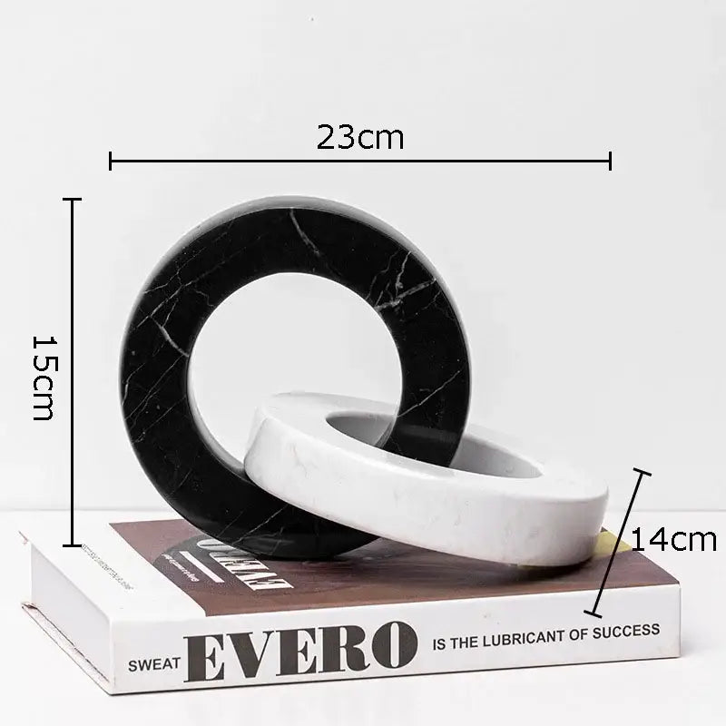 Abstract black & white marble round ring sculpture living room decor