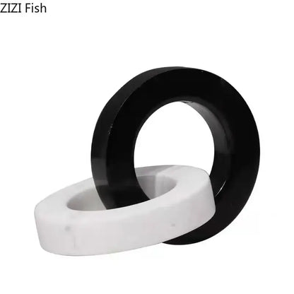 Abstract black & white marble round ring sculpture living room decor