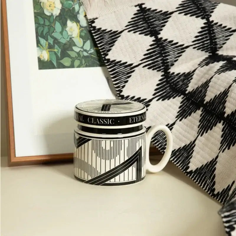 Abstract black & white striped espresso cups – kitchen coffee gift