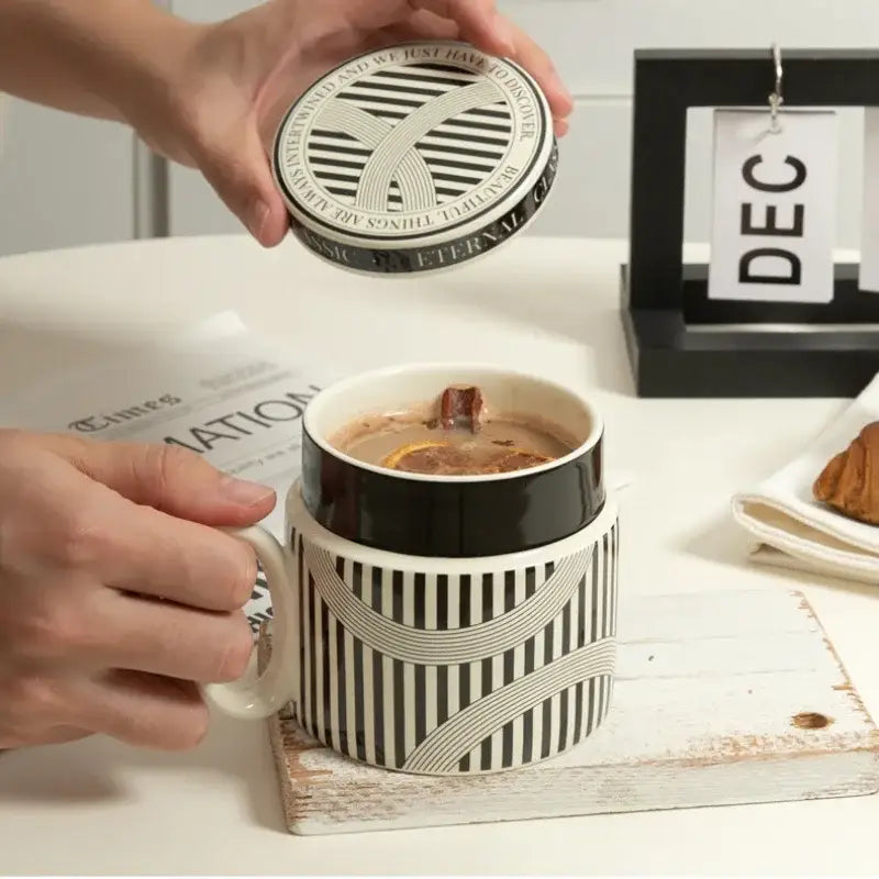 Abstract black & white striped espresso cups – kitchen coffee gift