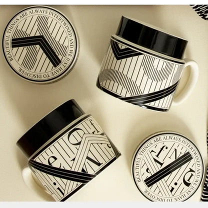 Abstract black & white striped espresso cups – kitchen coffee gift