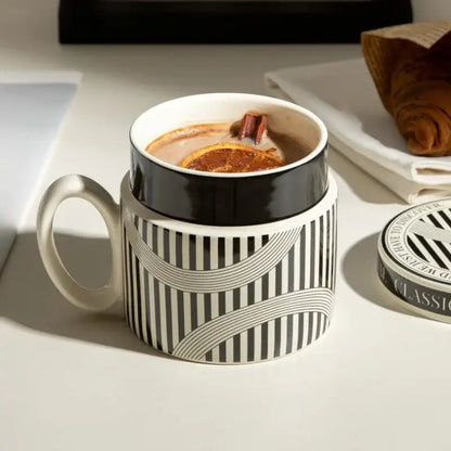 Abstract black & white striped espresso cups – kitchen coffee gift