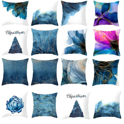 Abstract blue ink and gold edge cushion cover set living room