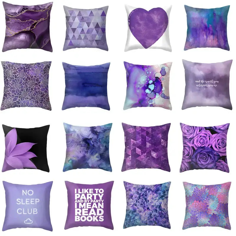 Abstract blue & purple polyester pillow case bedroom throw cover