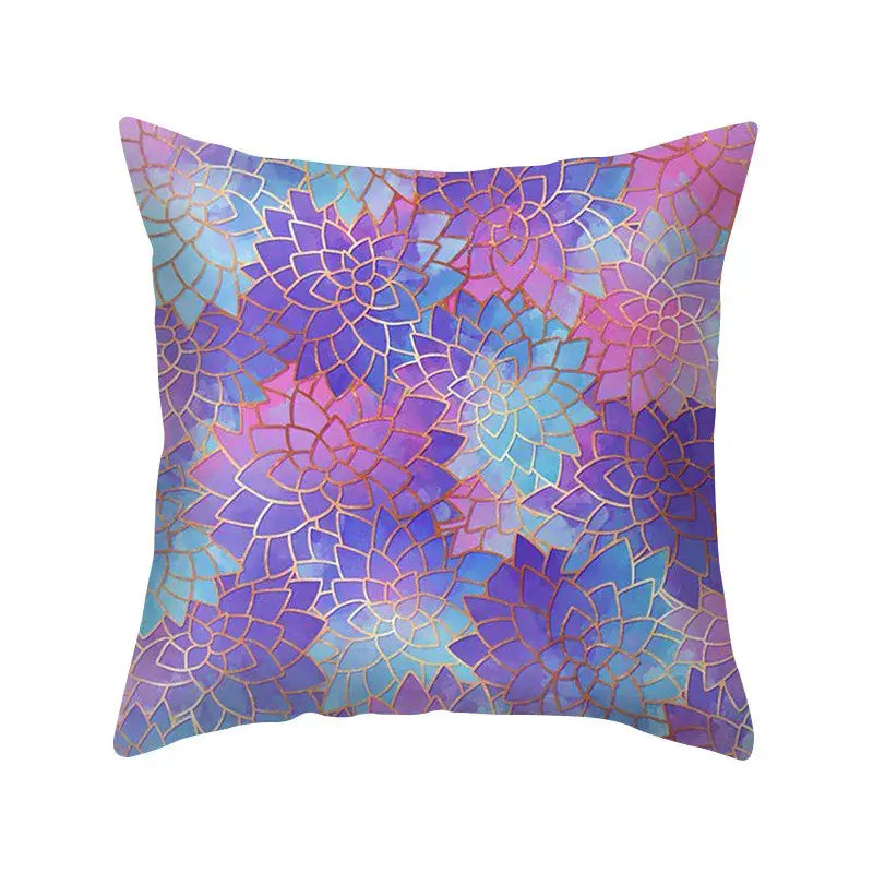 Abstract blue & purple polyester pillow case bedroom throw cover