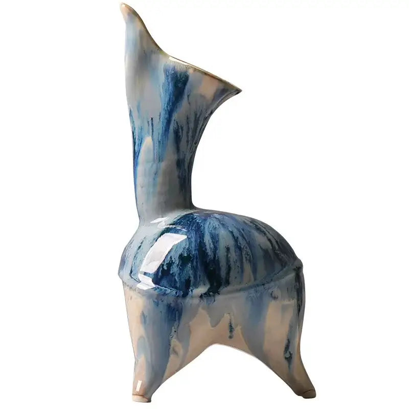 Abstract blue & white irregular ink pattern ceramic vase living room decor