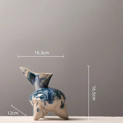 Abstract blue & white irregular ink pattern ceramic vase living room decor