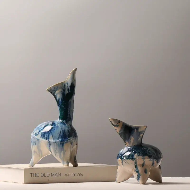 Abstract blue & white irregular ink pattern ceramic vase living room decor