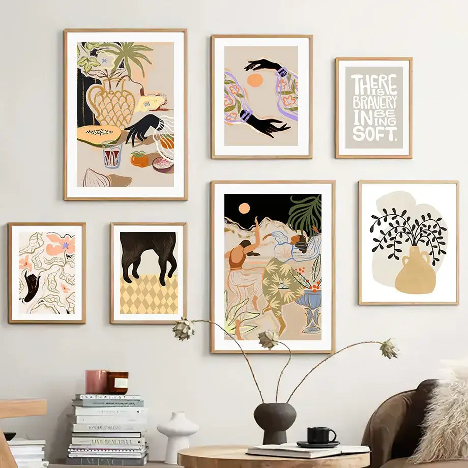 Abstract botanical and girl hand wall art set of 6 – living room decor
