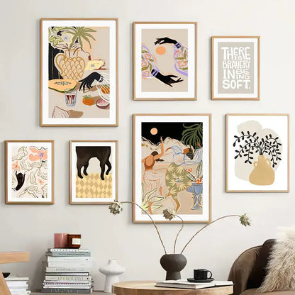 Abstract botanical and girl hand wall art set of 6 – living room decor