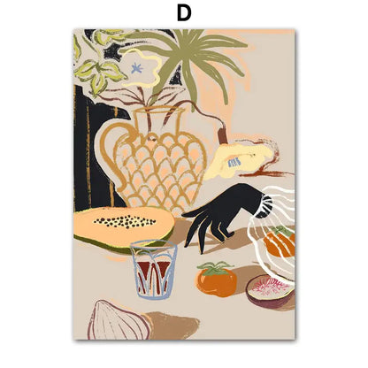 Abstract botanical and girl hand wall art set of 6 – living room decor