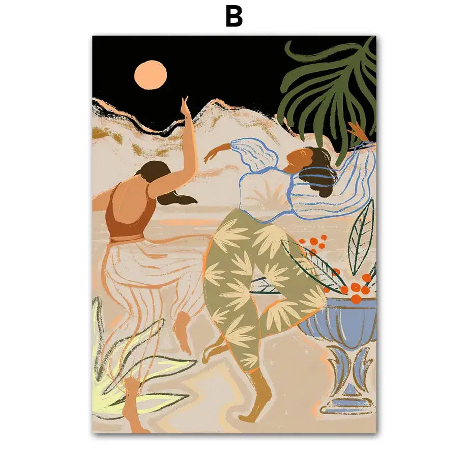 Abstract botanical and girl hand wall art set of 6 – living room decor