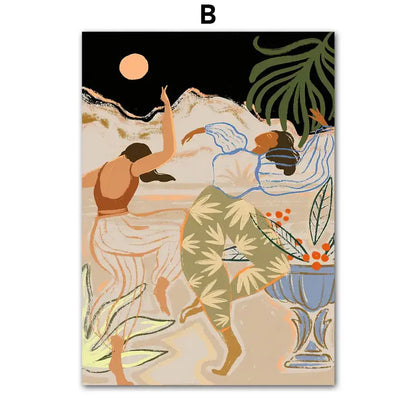 Abstract botanical and girl hand wall art set of 6 – living room decor