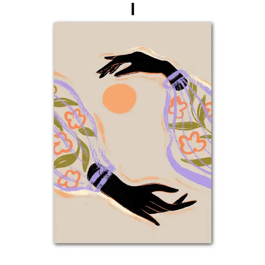 Abstract botanical and girl hand wall art set of 6 – living room decor