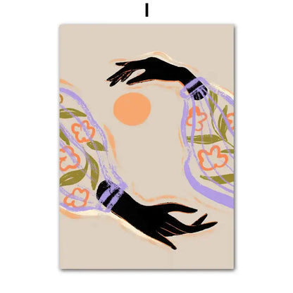 Abstract botanical and girl hand wall art set of 6 – living room decor