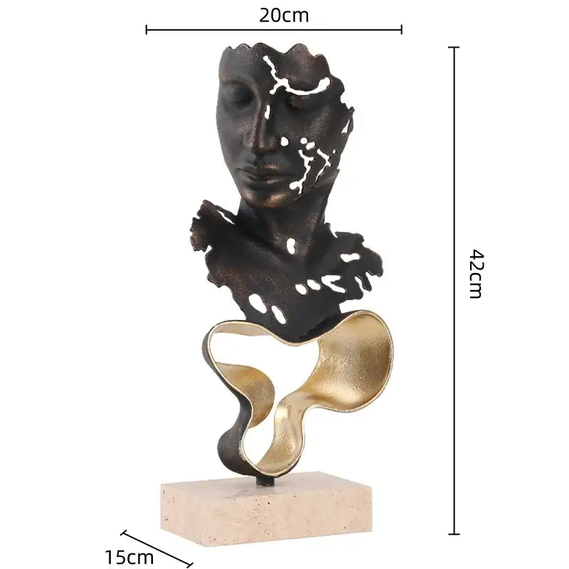 Abstract bronze and gold geometric abstract face – living room statue