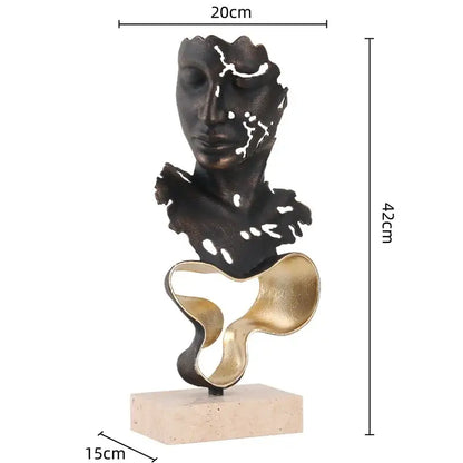 Abstract bronze and gold geometric abstract face – living room statue