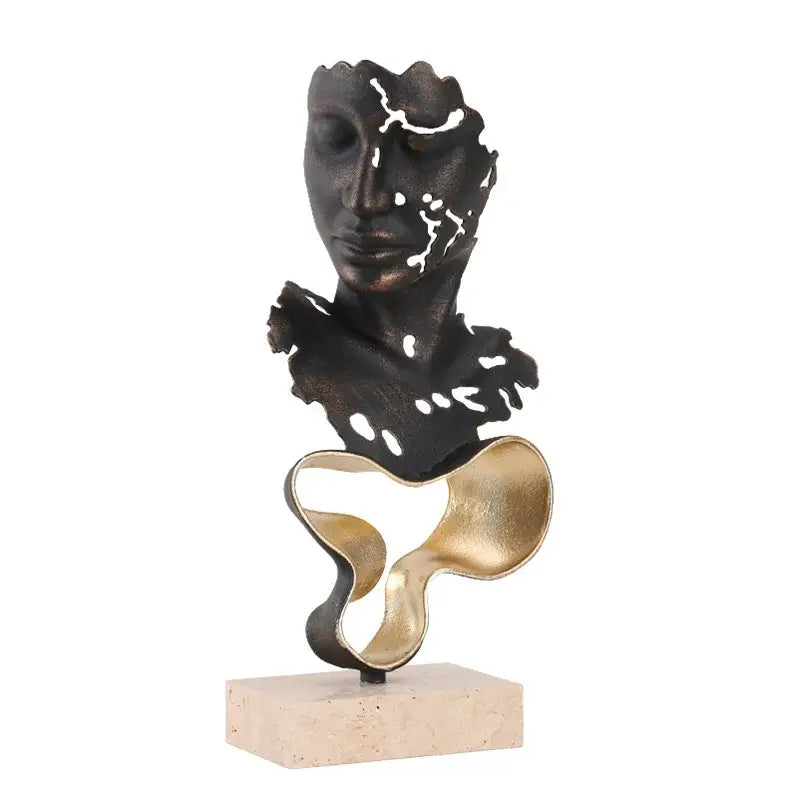 Abstract bronze and gold geometric abstract face – living room statue
