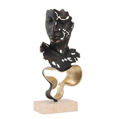 Abstract bronze and gold geometric abstract face – living room statue