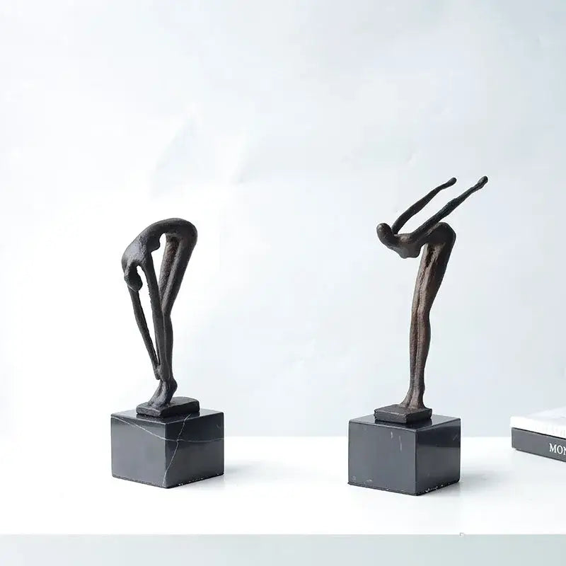 Abstract bronze diving sportsman metal sculpture living room decor