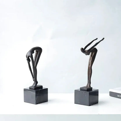 Abstract bronze diving sportsman metal sculpture living room decor