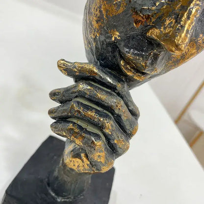 Abstract bronze & gold mask bird figurine statue for office decor