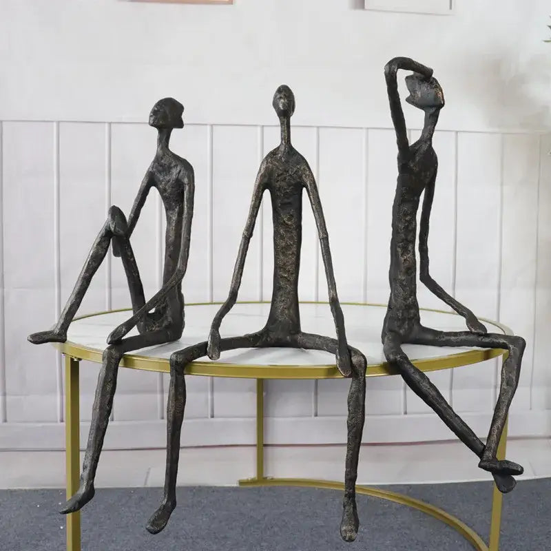 Abstract bronze metal human sculpture set living room decor