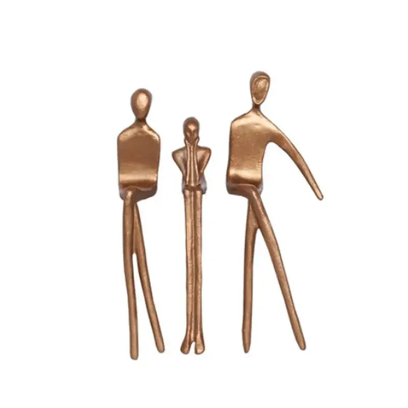 Abstract bronze sculpture set living room gold plated figure decor