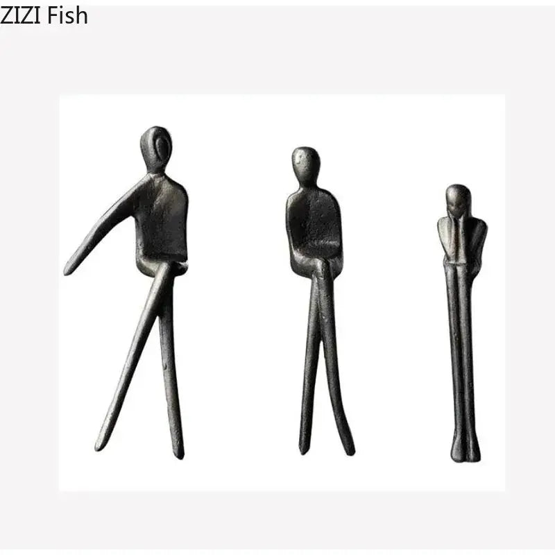 Abstract bronze sculpture set living room gold plated figure decor