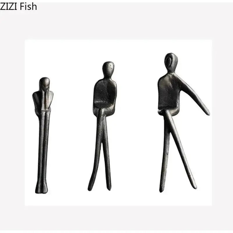 Abstract bronze sculpture set living room gold plated figure decor