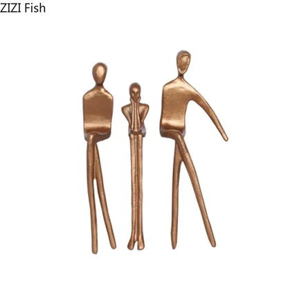 Abstract bronze sculpture set living room gold plated figure decor