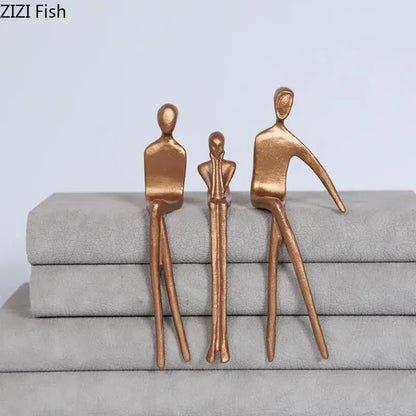 Abstract bronze sculpture set living room gold plated figure decor