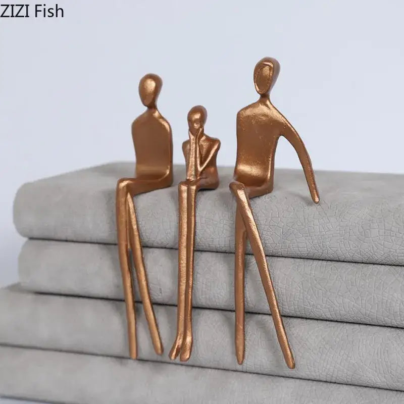 Abstract bronze sculpture set living room gold plated figure decor