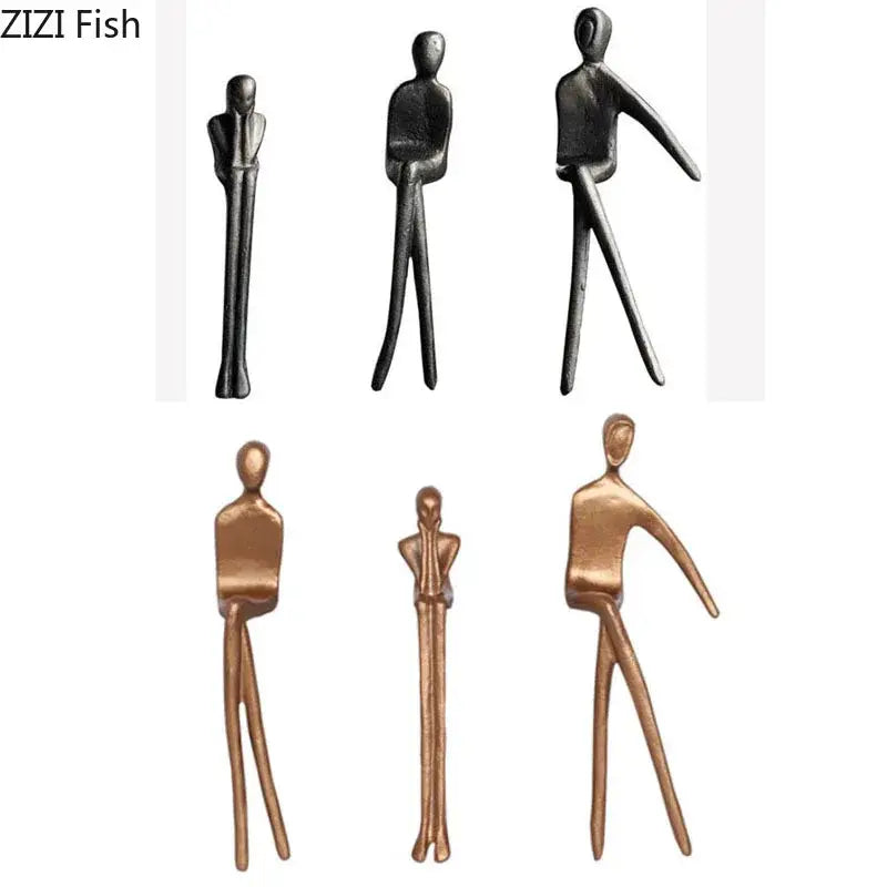 Abstract bronze sculpture set living room gold plated figure decor