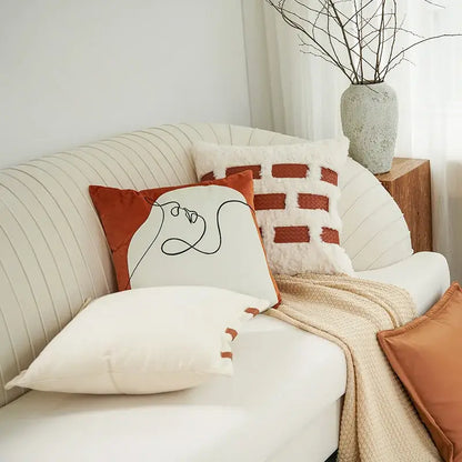 Abstract burnt orange line art pillow cover living room decor