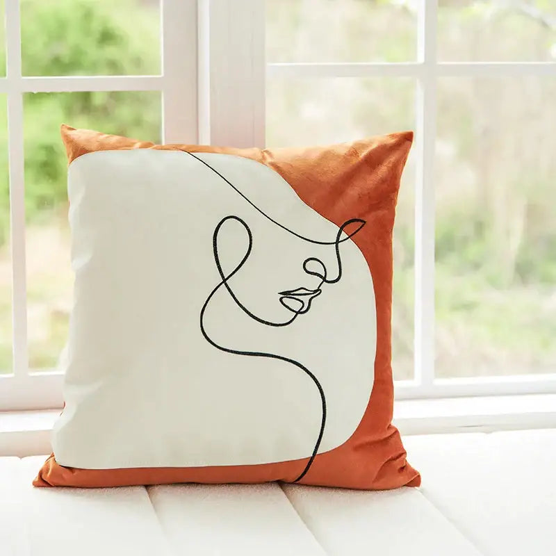 Abstract burnt orange line art pillow cover living room decor