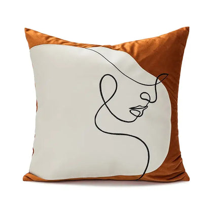 Abstract burnt orange line art pillow cover living room decor