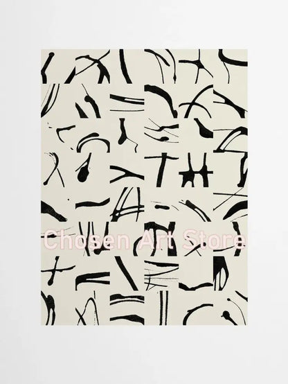 Minimalist black & cream abstract canvas poster prints set living room