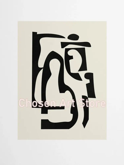 Minimalist black & cream abstract canvas poster prints set living room