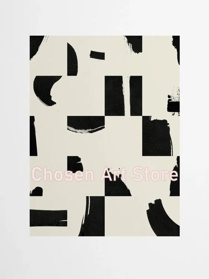 Minimalist black & cream abstract canvas poster prints set living room