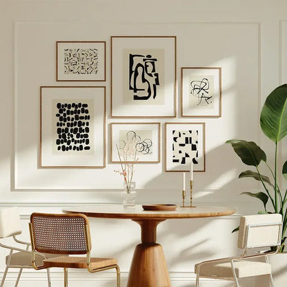 Minimalist black & cream abstract canvas poster prints set living room