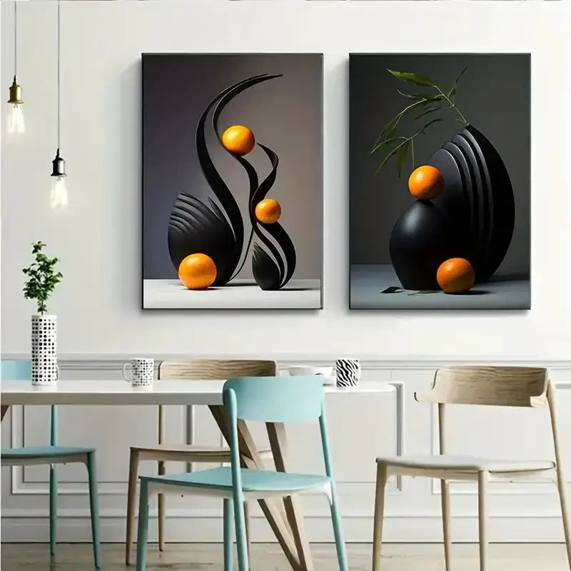 Modern black & gold abstract canvas print set bedroom wall art