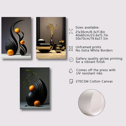 Modern black & gold abstract canvas print set bedroom wall art
